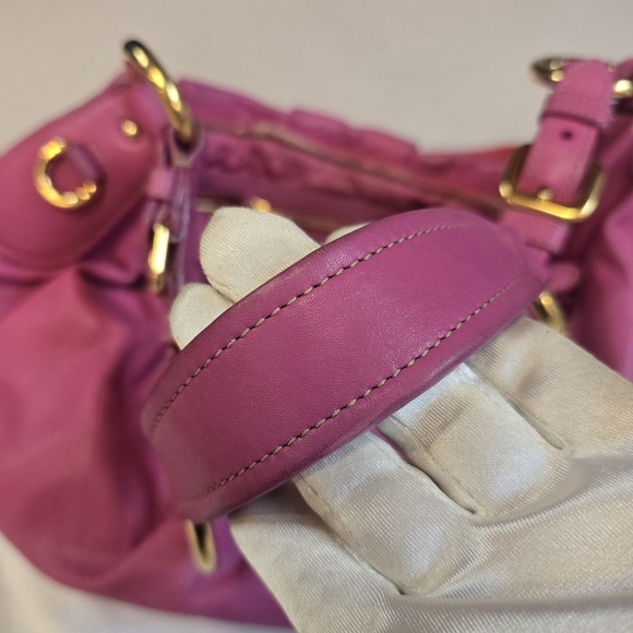 Prada Fuchsia Pink Leather Ruched Hobo Shoulder Bag. With Dustbag. - Picture 8 of 15